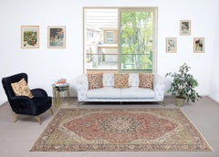 6.8x10.2 Ft Vintage Turkish Red Rug for Living Room Decor. Handmade Wool Carpet