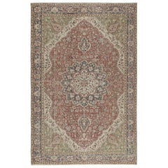 6.8x10.2 Ft Vintage Turkish Red Rug for Living Room Decor. Handmade Wool Carpet