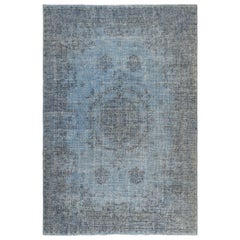 6.8x10.2 Ft Vintage Türkische Wolle Bereich Teppich gefärbt in Blau für moderne Innenräume