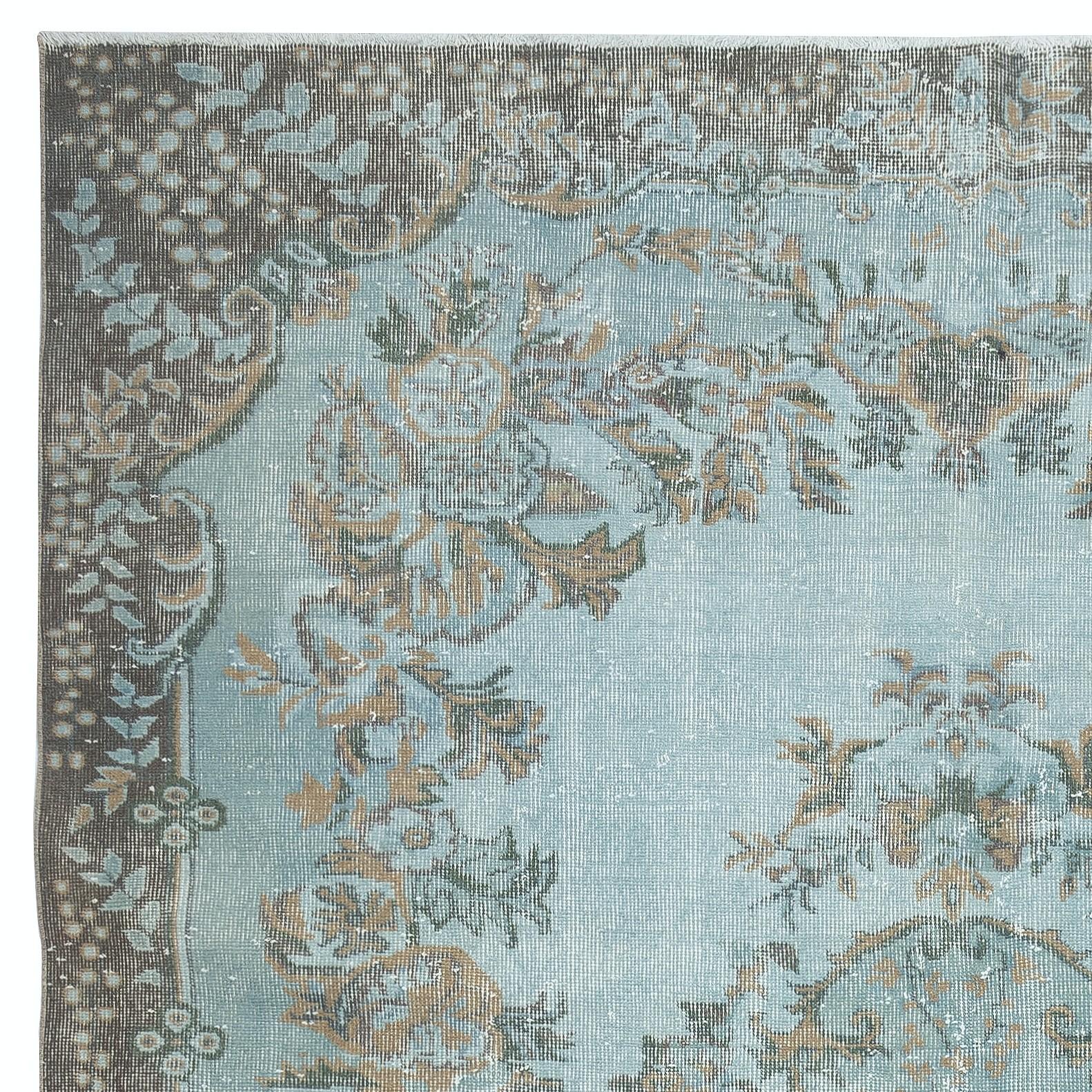 6.8x10.4 Ft Handgeknüpfter hellblauer Teppich, Medaillon-Design, türkischer Teppich (Türkisch) im Angebot