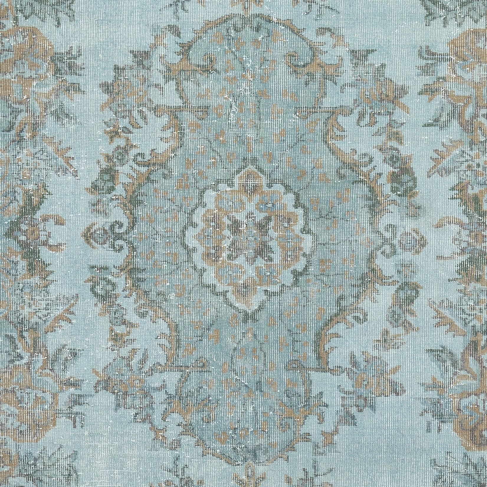 6.8x10.4 Ft Handgeknüpfter hellblauer Teppich, Medaillon-Design, türkischer Teppich im Zustand „Gut“ im Angebot in Spring Valley, NY