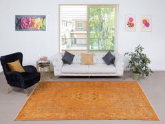 6.8x10.4 Ft Orange Overdyed Handmade Rug. Vintage Turkish Rug for Living Room