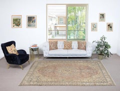 6.8x10.4 Ft Vintage Turkish Area Rug. Hand-knotted Carpet with Medallion Design