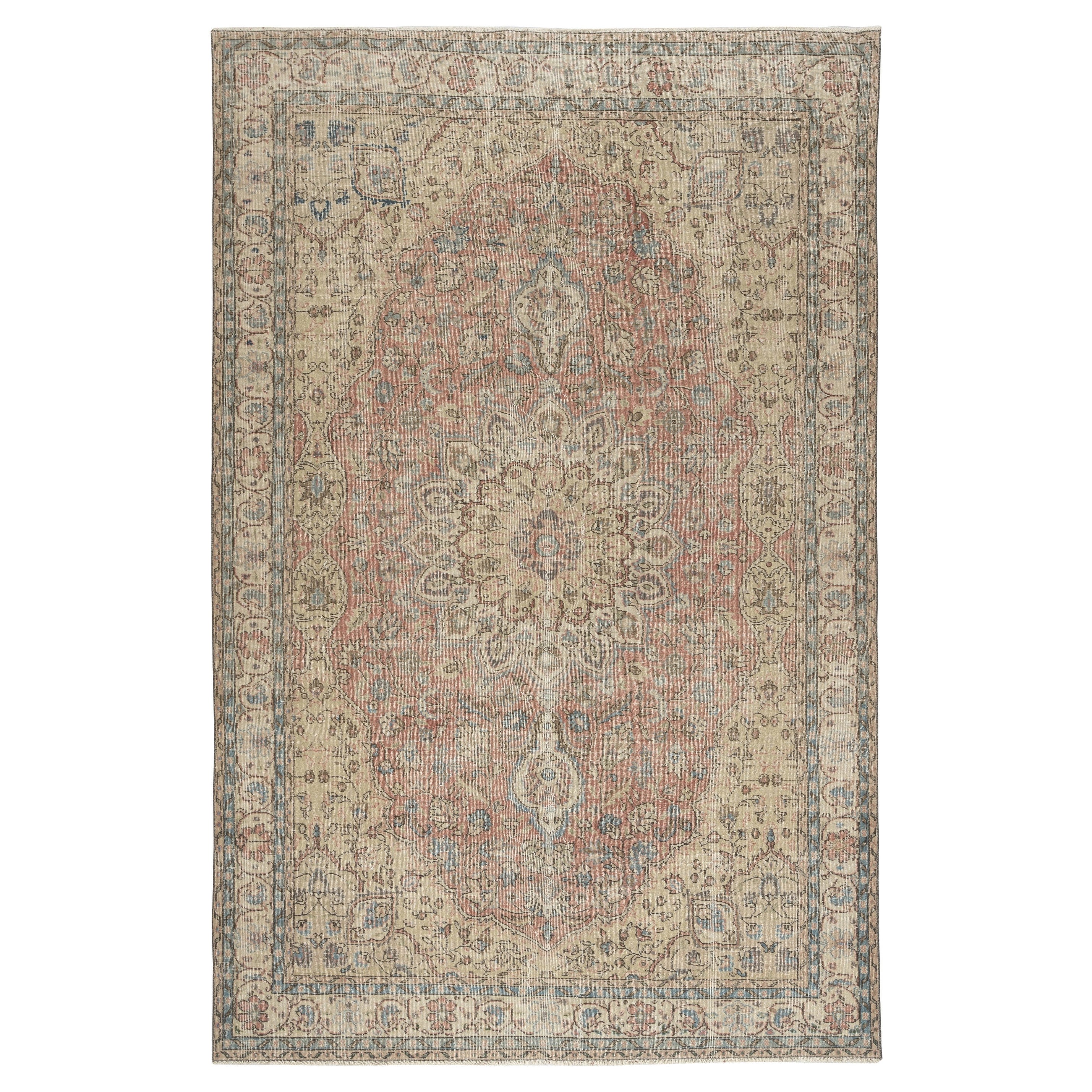 6.8x10.4 Ft Tapis turc vintage. Tapis noué à la main avec design en médaillon