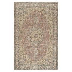 6.8x10.4 Ft Vintage Turkish Area Rug. Hand-knotted Carpet with Medallion Design