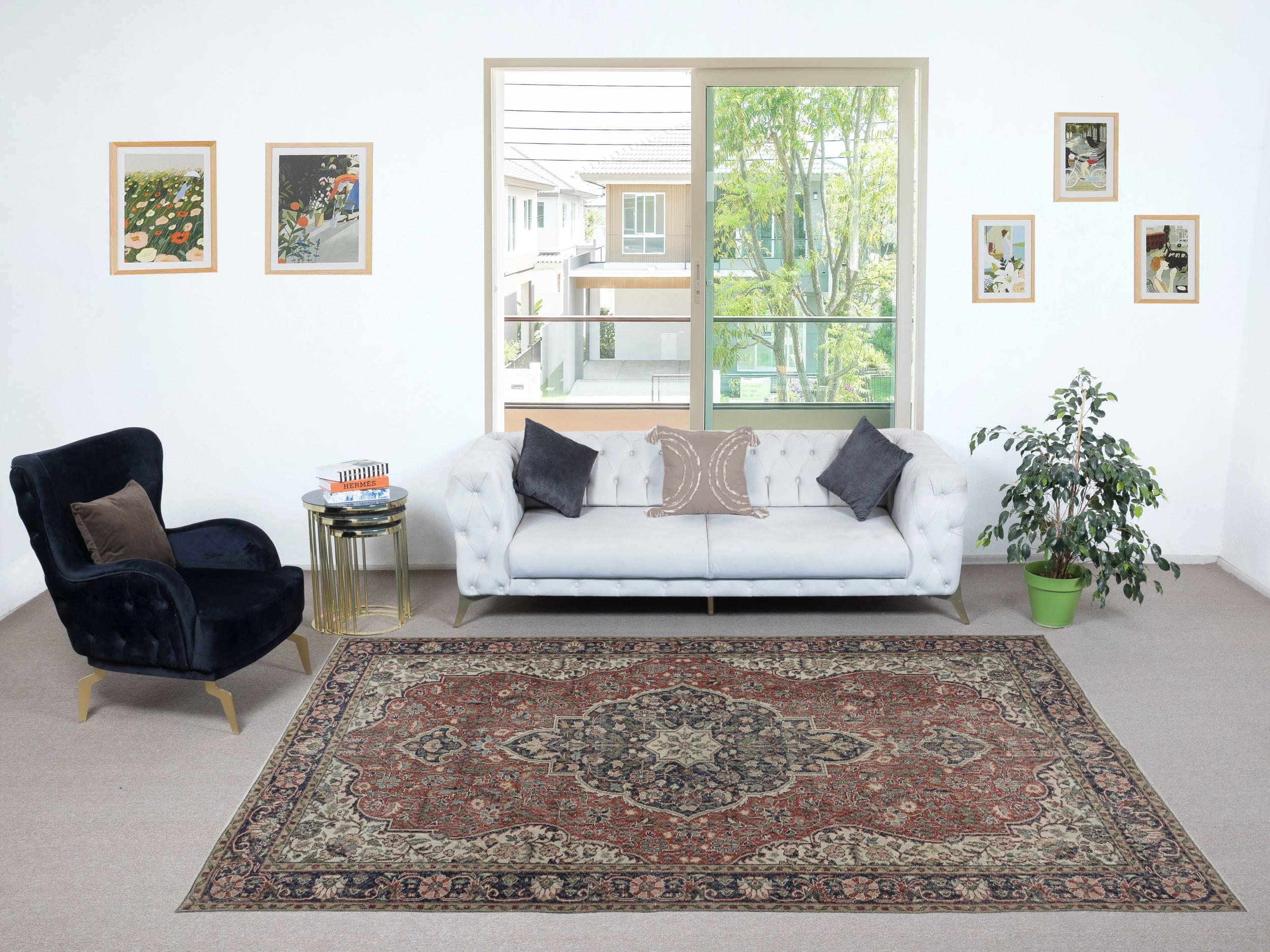Infuse your home with the timeless beauty of this traditional vintage handmade Turkish rug, a hand-knotted masterpiece crafted from a luxurious blend of wool and cotton. Woven by skilled artisans using centuries-old techniques, this rug features