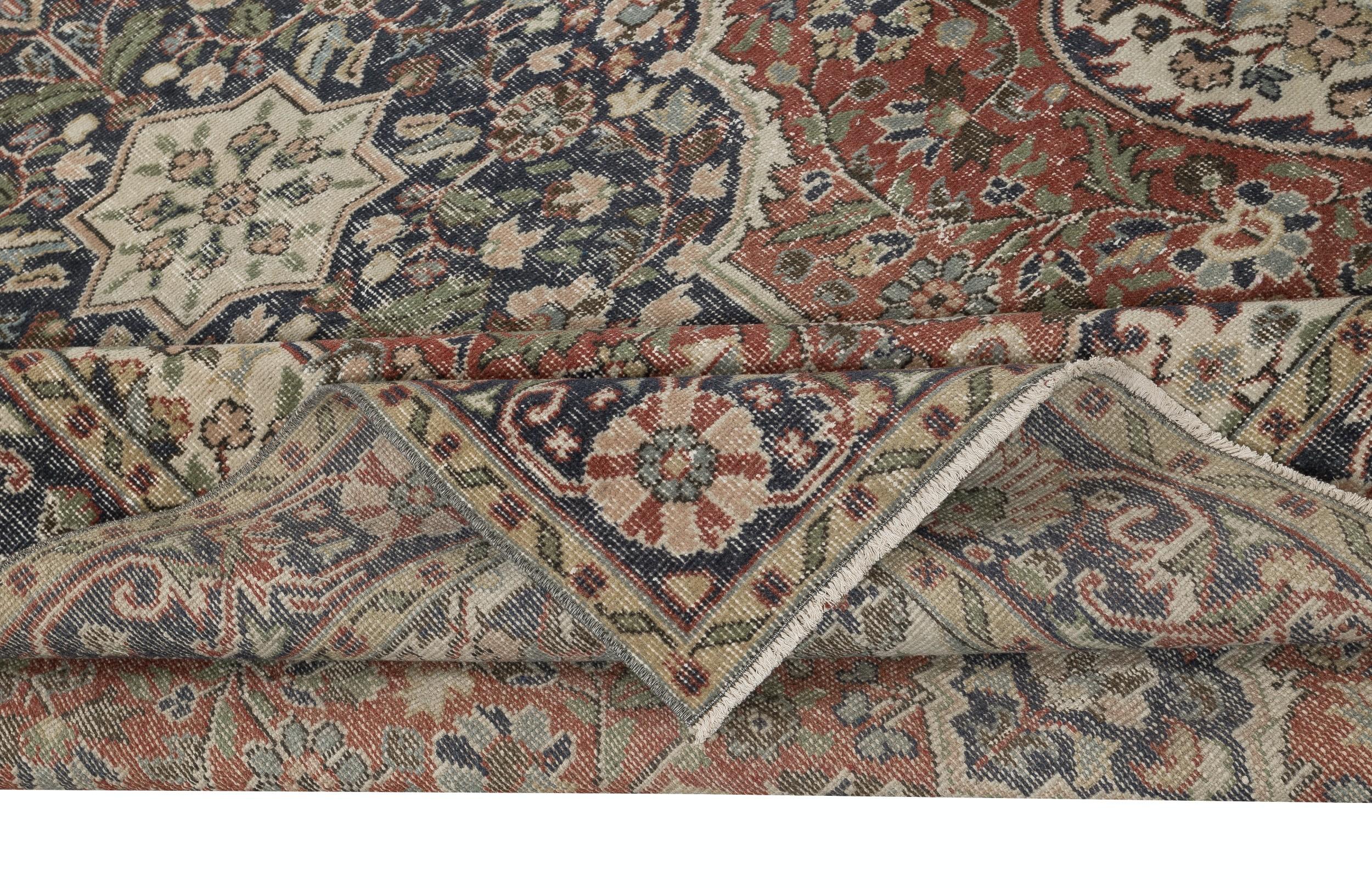 Rustic 6.8x10.4 Ft Vintage Turkish Wool Area Rug. One of a kind Handmade Carpet For Sale