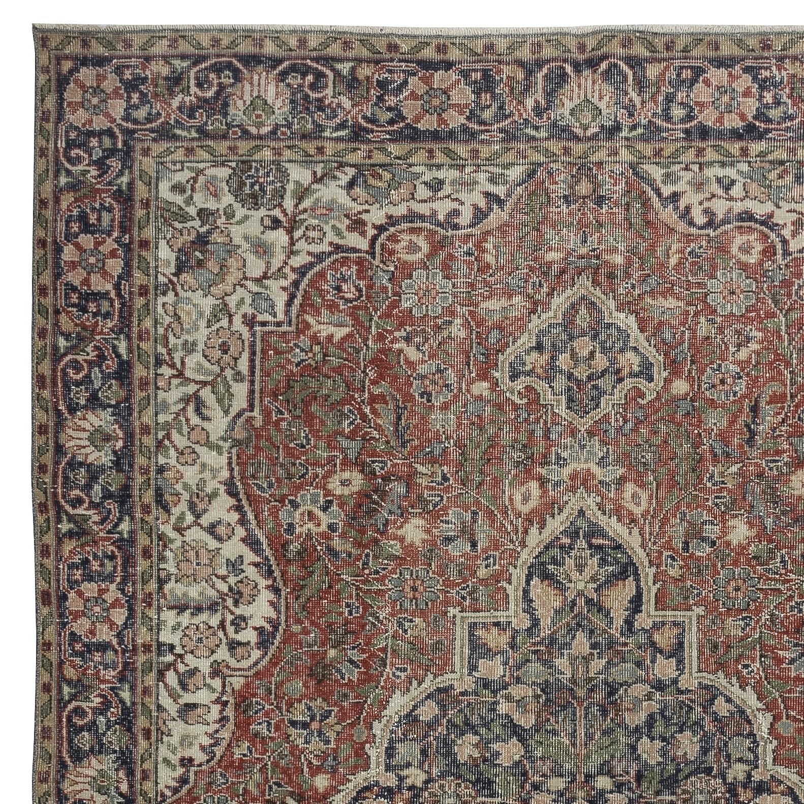 Hand-Knotted 6.8x10.4 Ft Vintage Turkish Wool Area Rug. One of a kind Handmade Carpet For Sale
