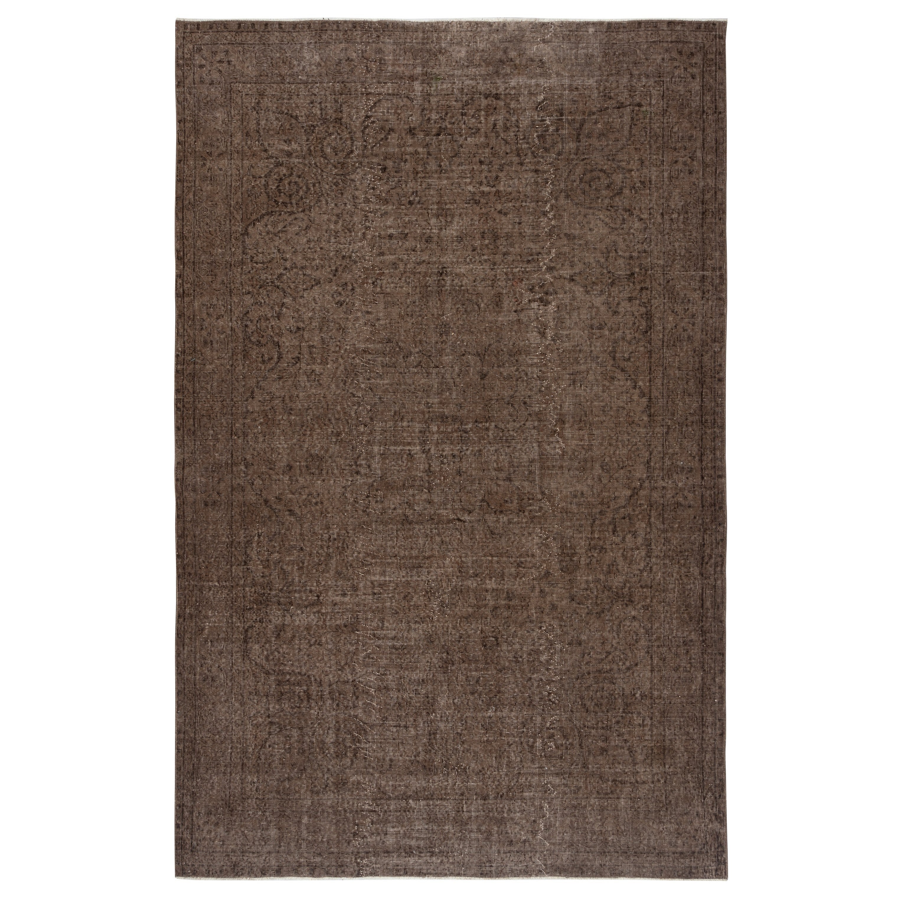 6.8x10.5 Ft Brown Redyed Handgemachter Teppich. Vintage Turkish Area Rug für Wohnzimmer