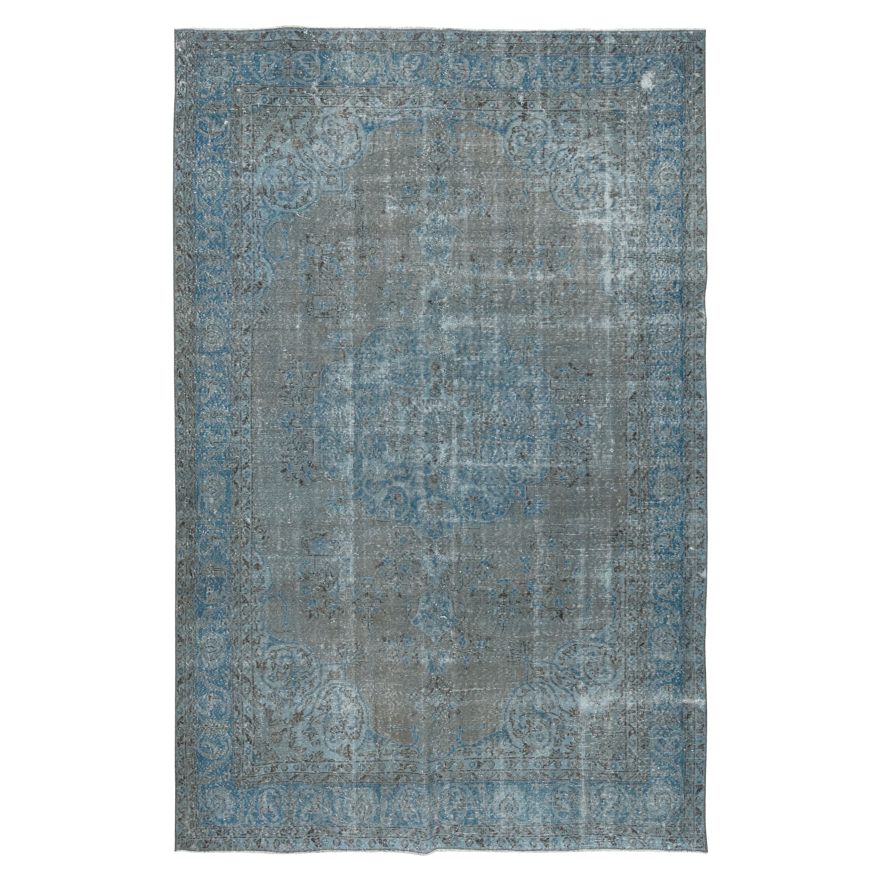 Tappeto per l'area contemporanea in lana 6.8x10.5 Ft in blu Colore. Annodato a mano in Turchia