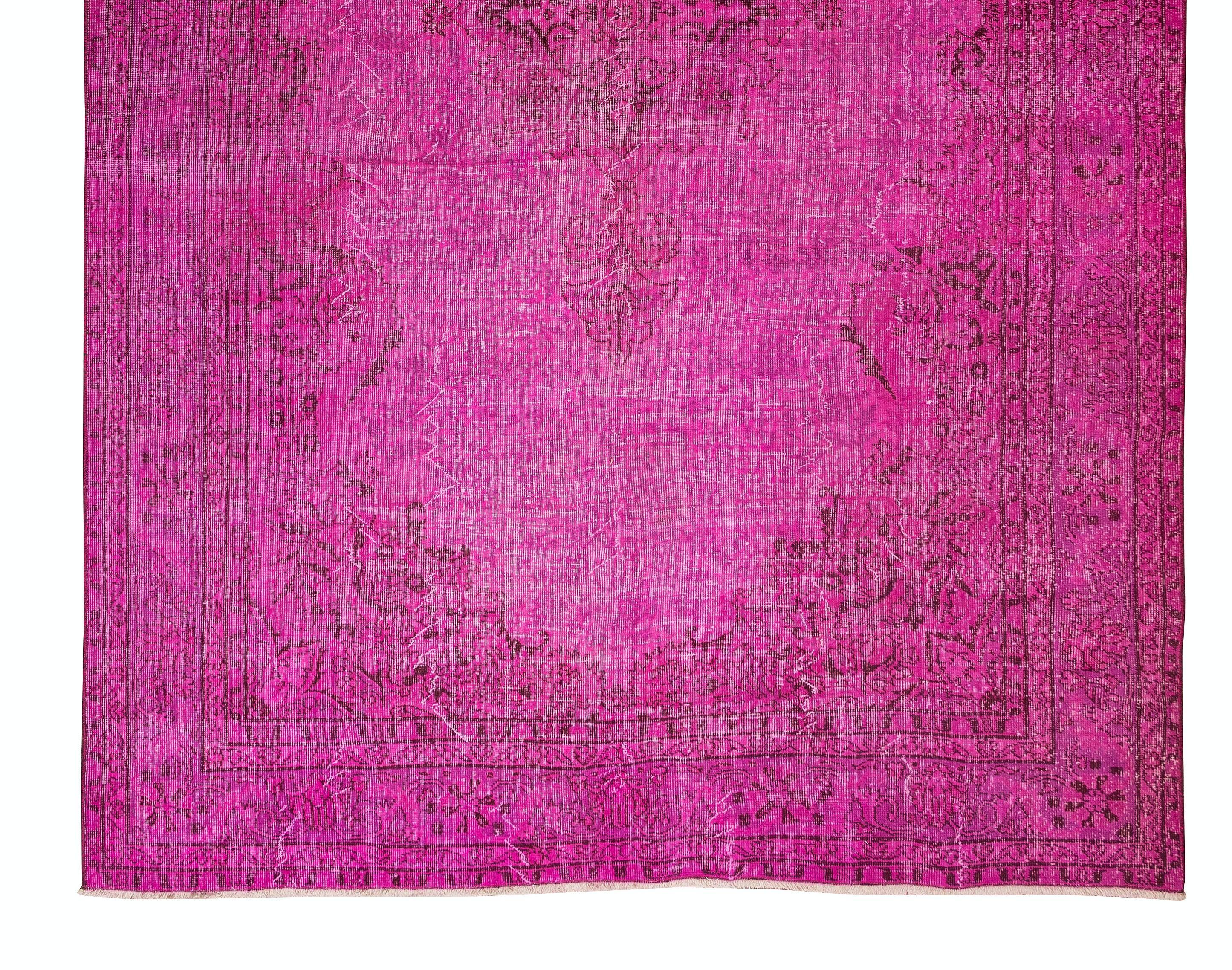6.8x10.5 Ft Hand Knotted Vintage Turkish Rug in Pink, Modern Decorative Carpet In Good Condition In Philadelphia, PA