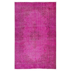 6.8x10.5 Ft Hand Knotted Vintage Turkish Rug in Pink, Modern Decorative Carpet