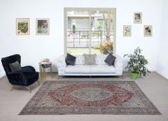 6.8x10.5 Ft Traditional Ottoman Rug, Circa 1950, Handmade Turkish Vintage Carpet