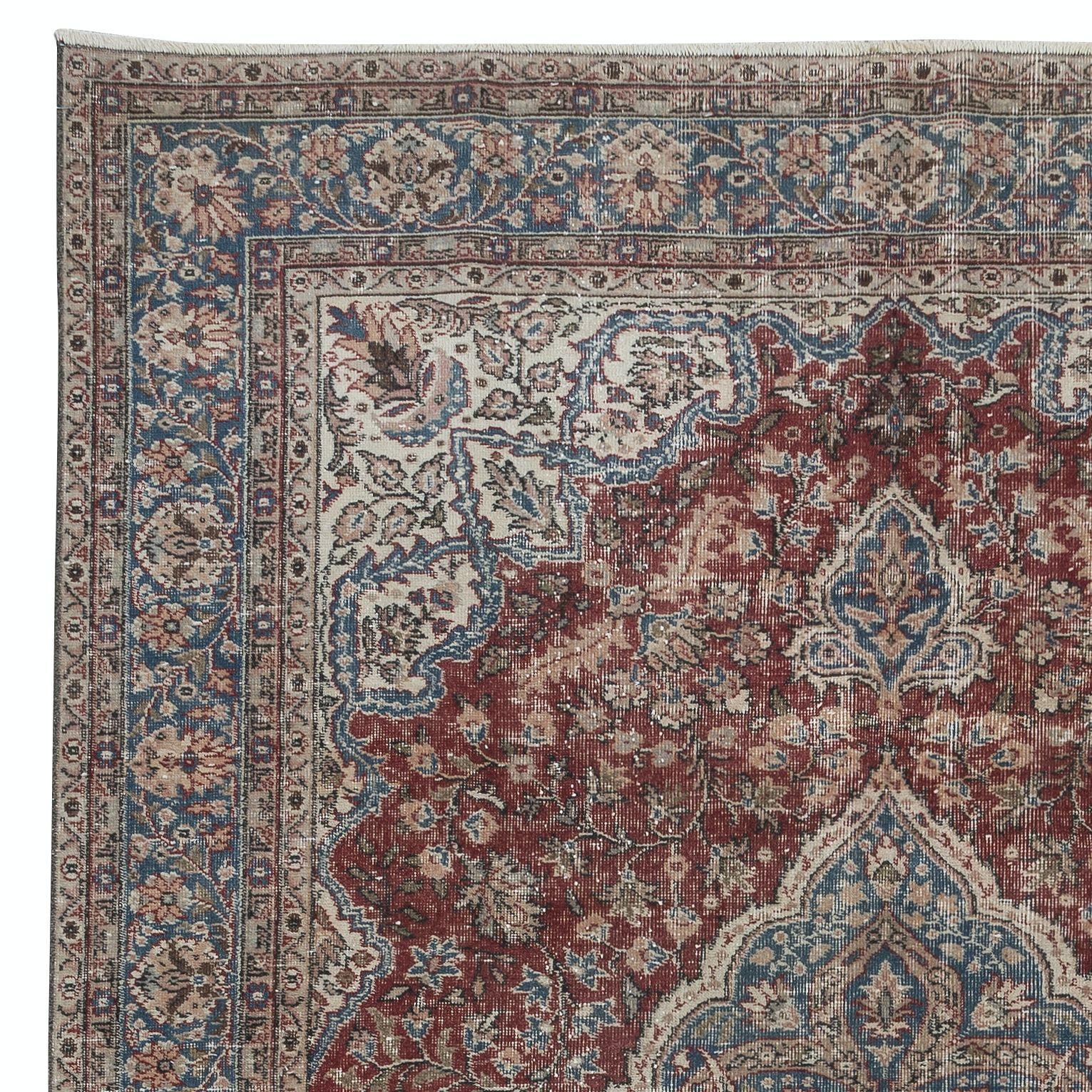 Hand-Knotted 6.8x10.5 Ft Traditional Ottoman Rug, Circa 1950, Handmade Turkish Vintage Carpet For Sale