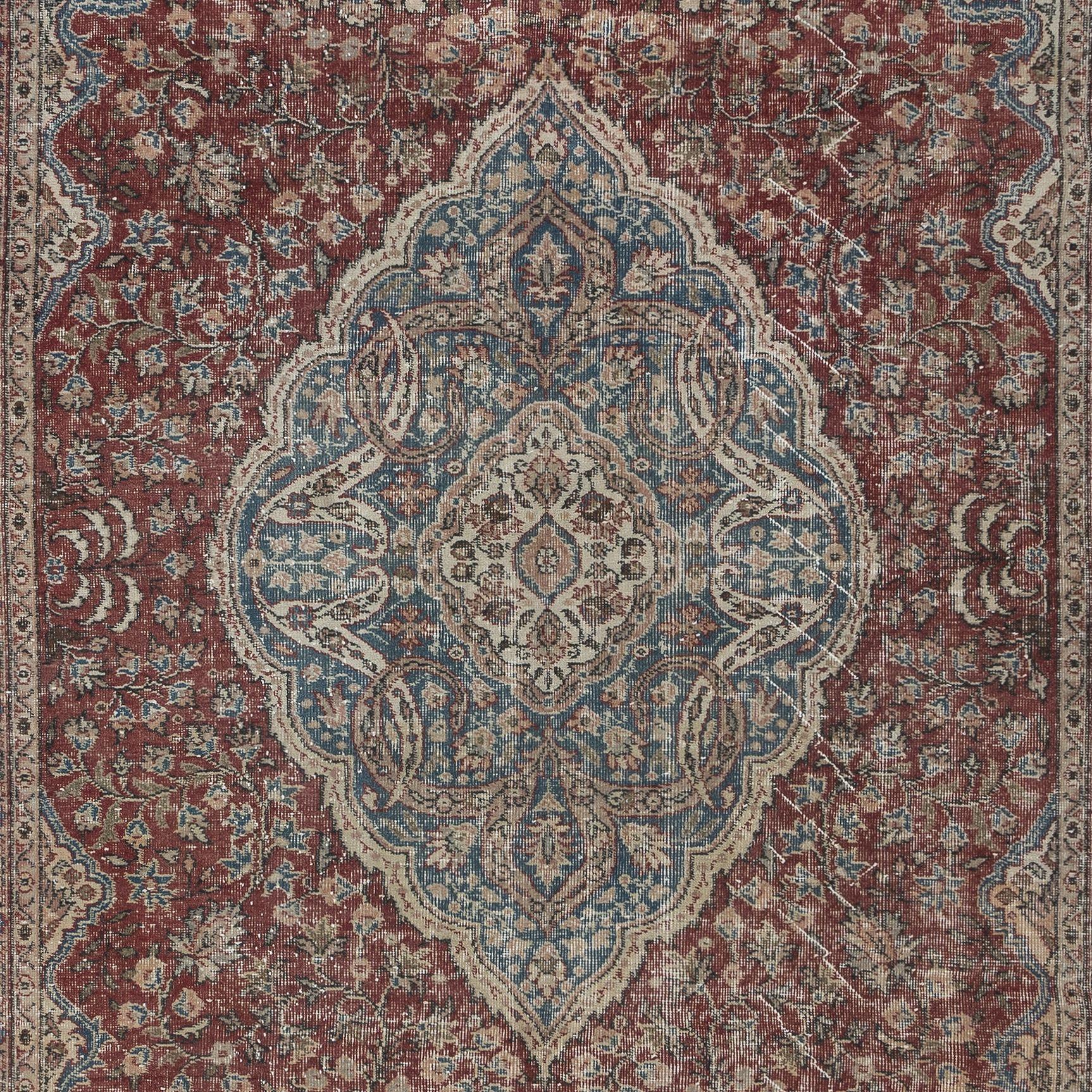 6.8x10.5 Ft Traditional Ottoman Rug, Circa 1950, Handmade Turkish Vintage Carpet In Good Condition For Sale In Philadelphia, PA