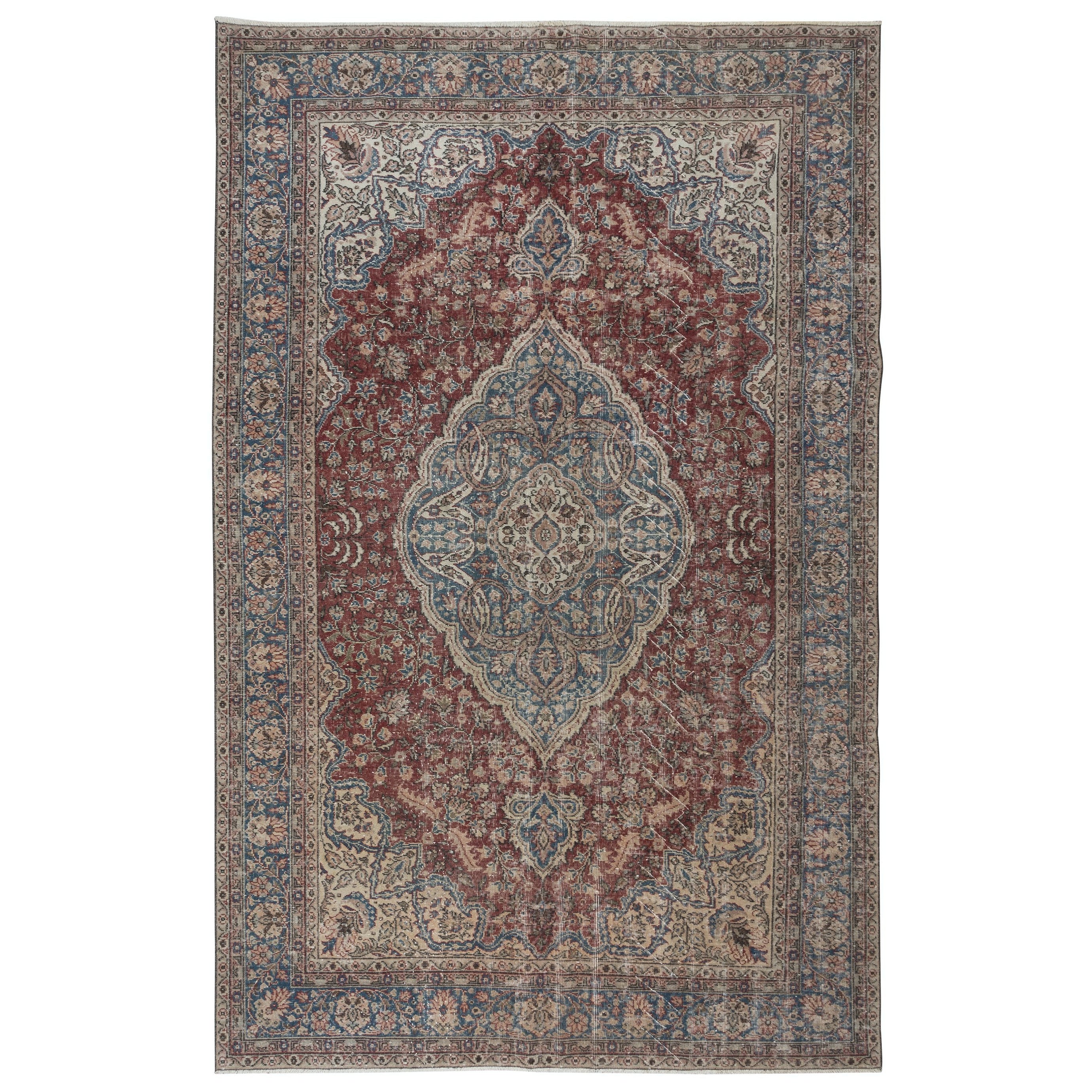 Tappeto ottomano tradizionale 6.8x10.5 Ft, circa 1950, Tappeto vintage turco fatto a mano