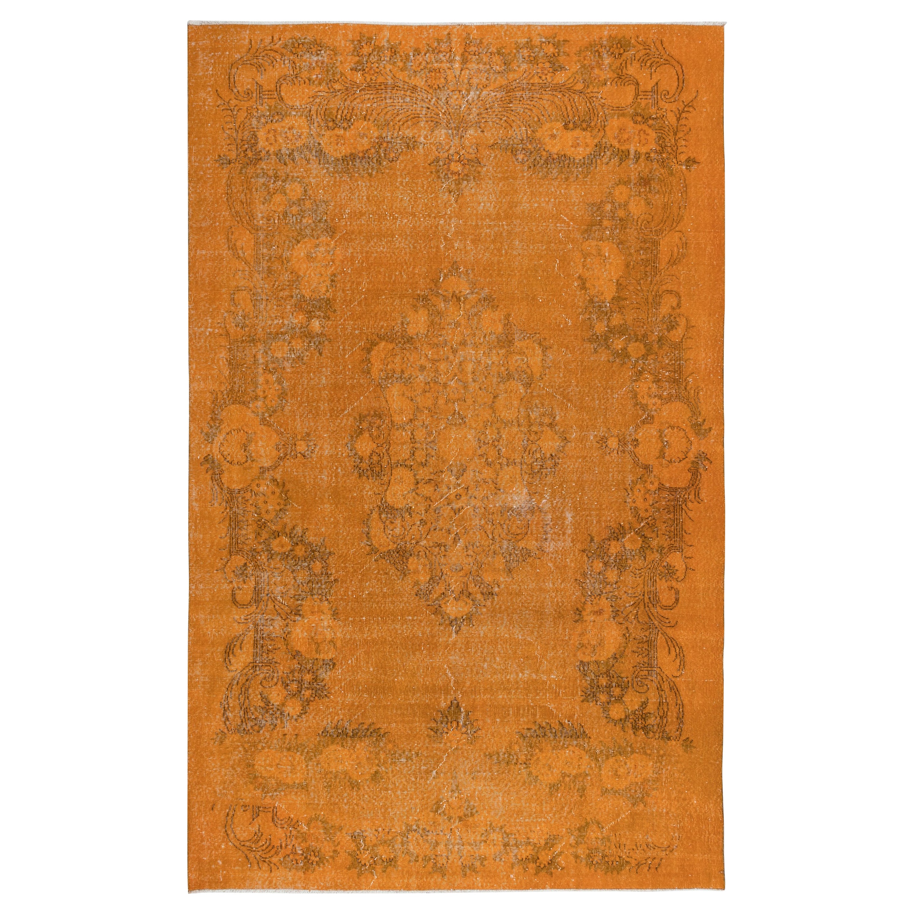 6.8x10.6 Ft Contemporary Wool Area Rug in Orange, Handknotted in Turkey