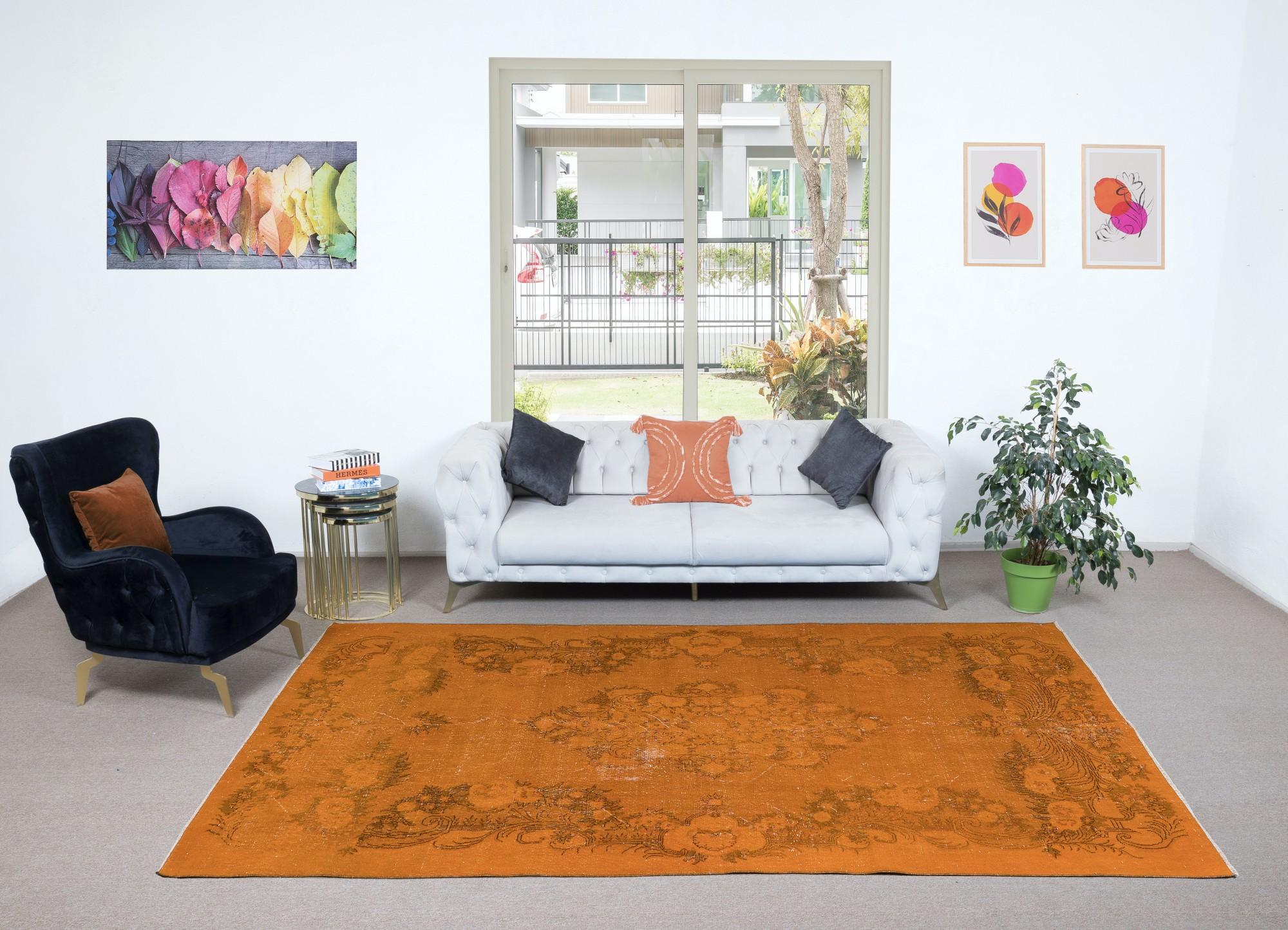 Tissé à la main 6.8x10.6 Ft Tapis de laine unique en orange, noué à la main en Turquie en vente