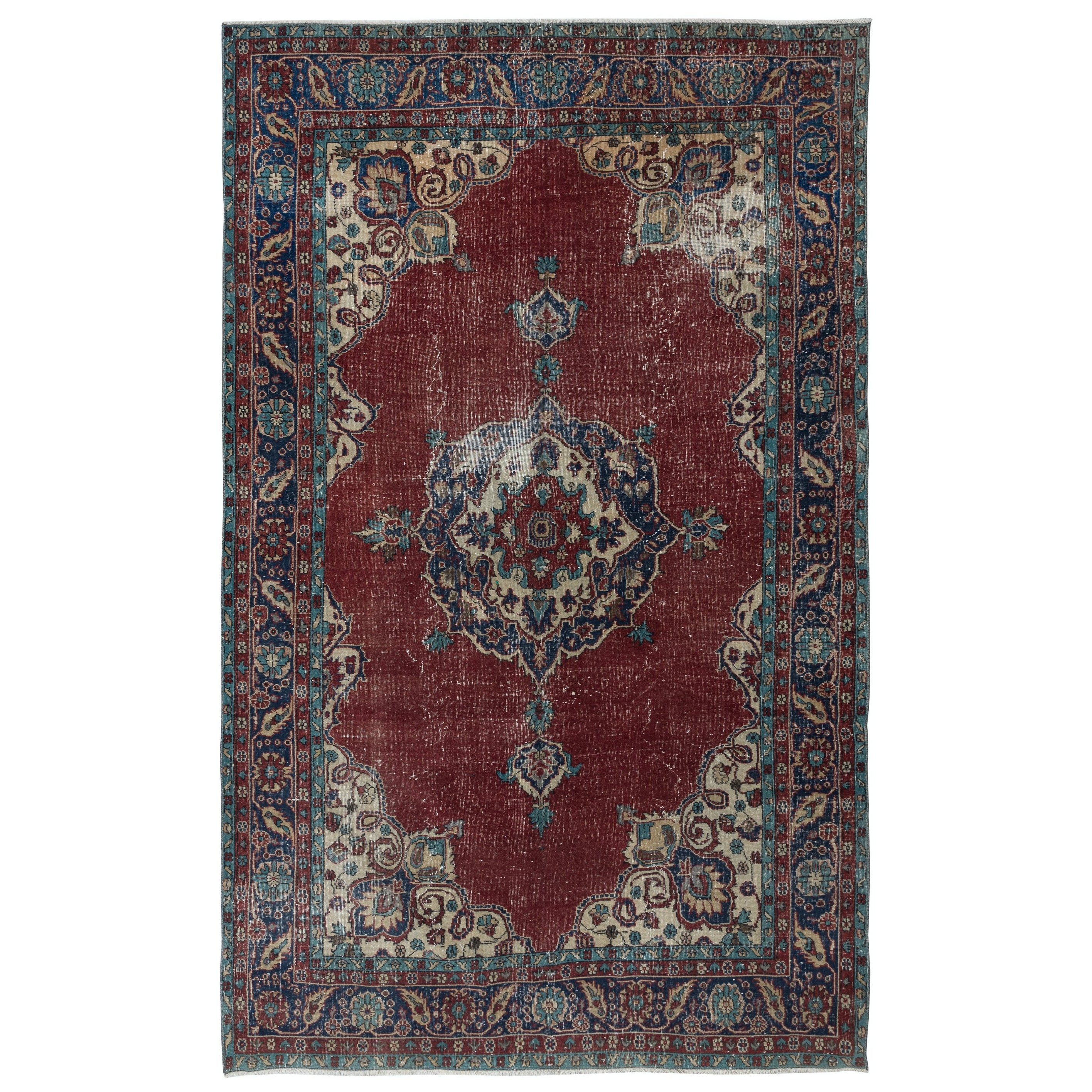 6.8x11 Ft Einzigartiger Vintage Village-Teppich, ca. 1960, handgefertigter türkischer Stammeskunst-Teppich