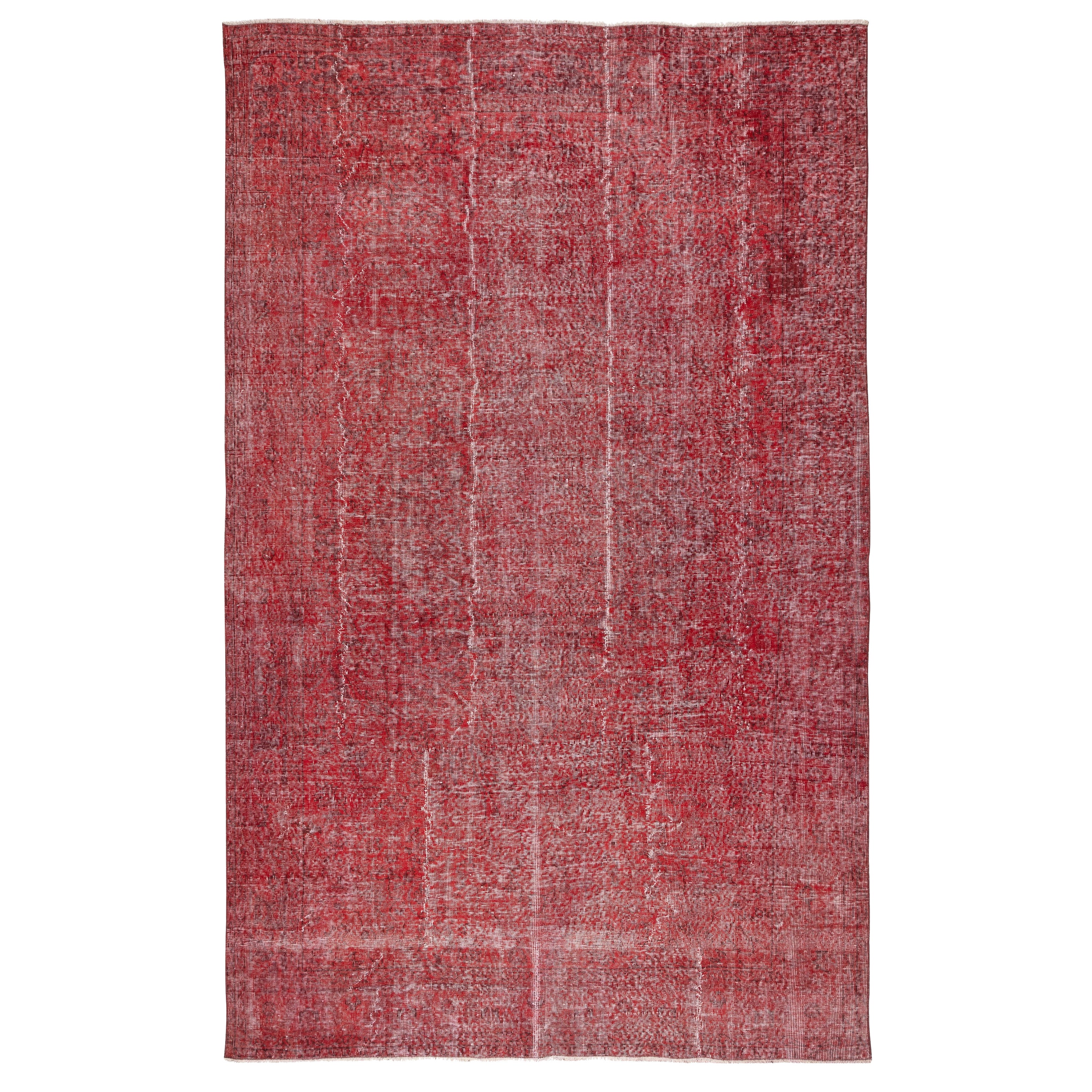 6.8x11 Ft Vintage handgefertigte türkische Bereich Teppich Redyed in Rot für moderne Interieurs