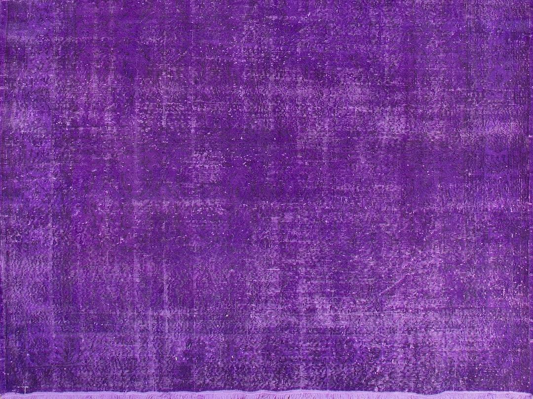 Hand-Knotted 6.8x11 Ft Vintage Handmade Wool Rug in Solid Purple for Modern Office and Home For Sale
