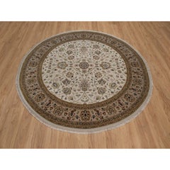 6'8 "x6'8" Elfenbein Tabriz Vase Design 300 KPSI Handgeknüpfte Wolle Runde Orientteppich