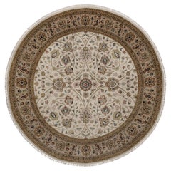 6'8 "x6'8" Elfenbein Tabriz Vase Design 300 KPSI Handgeknüpfte Wolle Runde Orientteppich