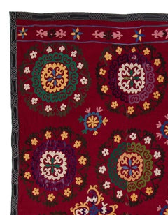 6.8x7.8 Ft Vintage Bed Cover, Embroidered Tablecloth, Cotton & Silk Wall Hanging