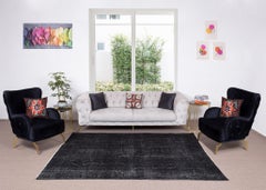 Alfombra Turca Vintage Anudada a Mano de Color Negro Sólido para Casas Modernas de 2,5 x 3,5 metros