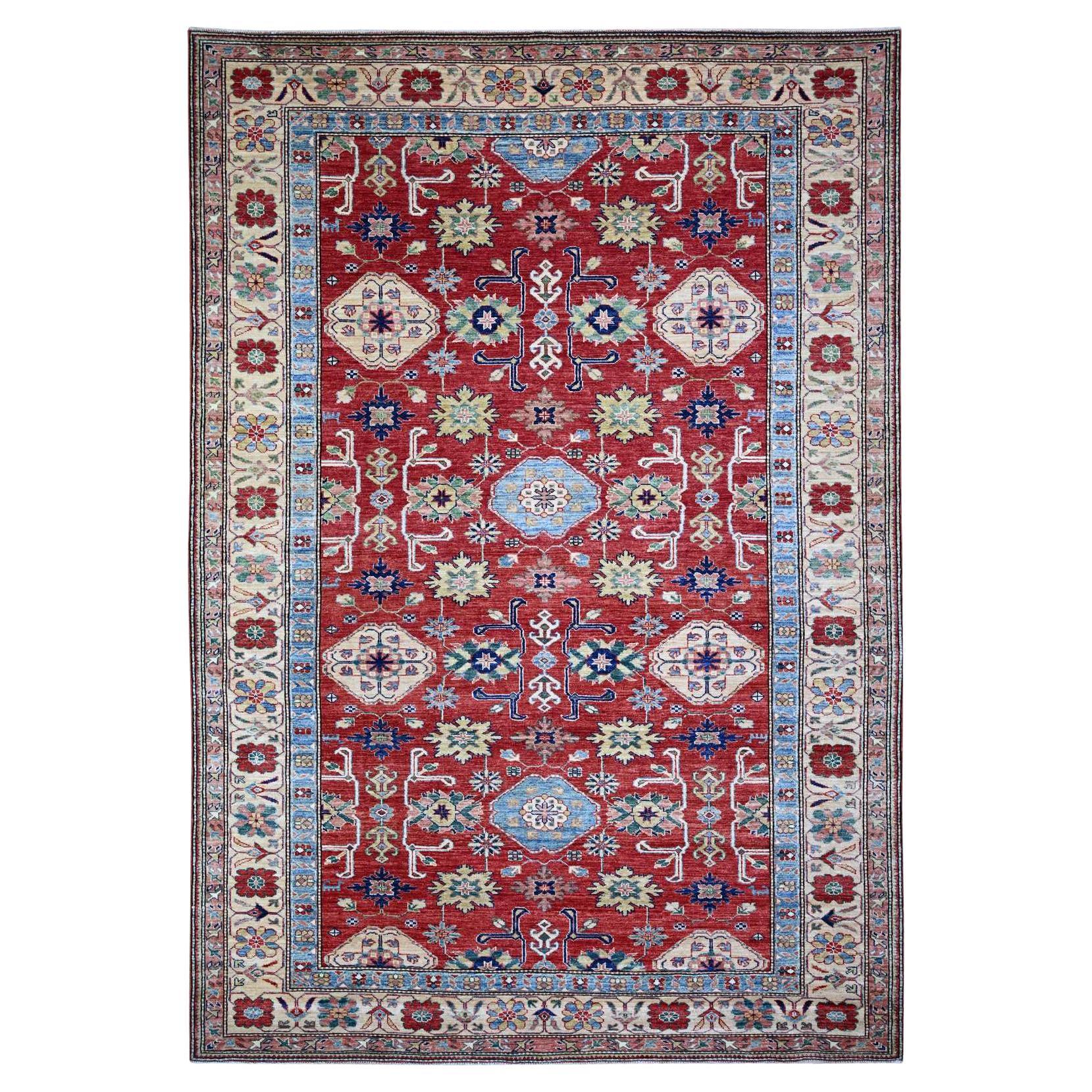 Alfombra Anudada a Mano de Lana Suave con Motivos Afganos Super Kazak Gul Rojo Sanguina 6
8 "x9
10 en venta