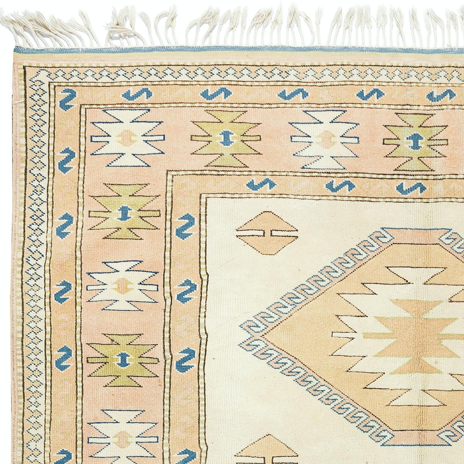6,8x9.2 Ft Moderner handgefertigter türkischer Teppich mit dreifachem geometrischem Medaillon-Design (Türkisch) im Angebot