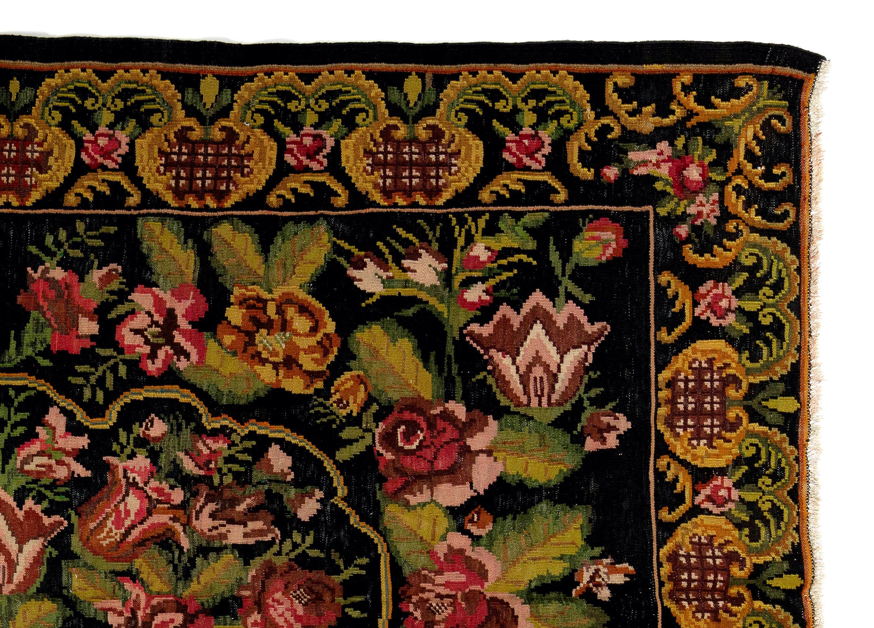 Bohemian 6.9x9.4 Ft Eastern European Bessarabian Kilim, Floral Vintage Handwoven Tapestry For Sale