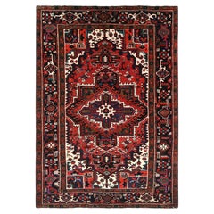 6'8"x9'3" Red Vintage Medaliion Design Hand Knotted Wool Worn Down Oriental Rug