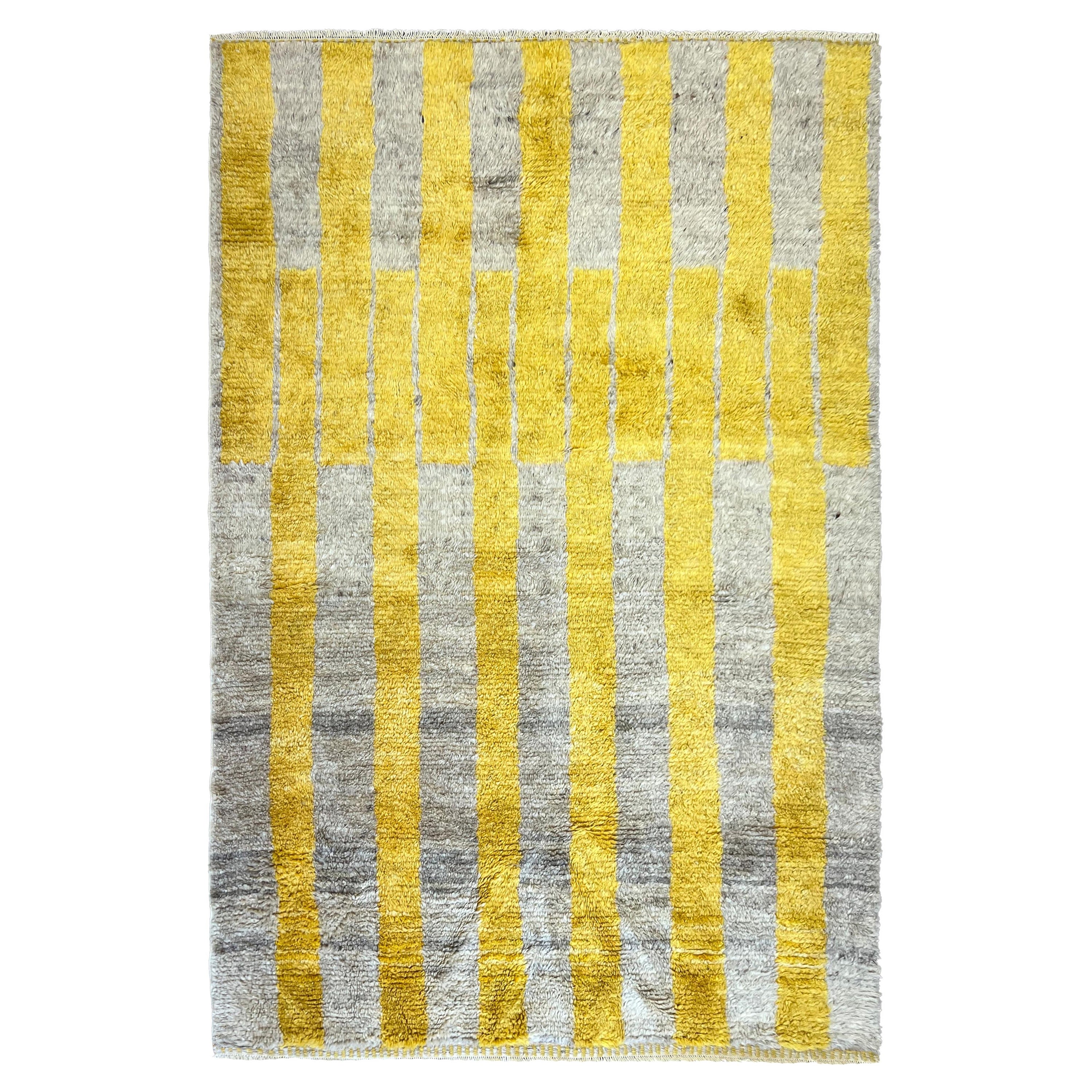 Tappeto "Tulu" 6.8x9.4 Ft fatto a mano in giallo e grigio, 100% lana, opzioni personalizzate disponibili.