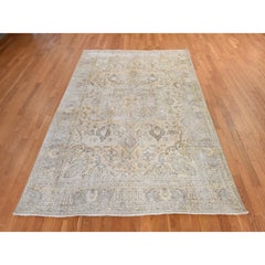 6'8"x9'6" Beige Vintage Zoroastrian Worn Down Hand Knotted Wool Oriental Rug