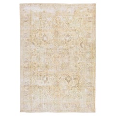 6'8"x9'6" Beige Vintage Zoroastrian Worn Down Hand Knotted Wool Oriental Rug