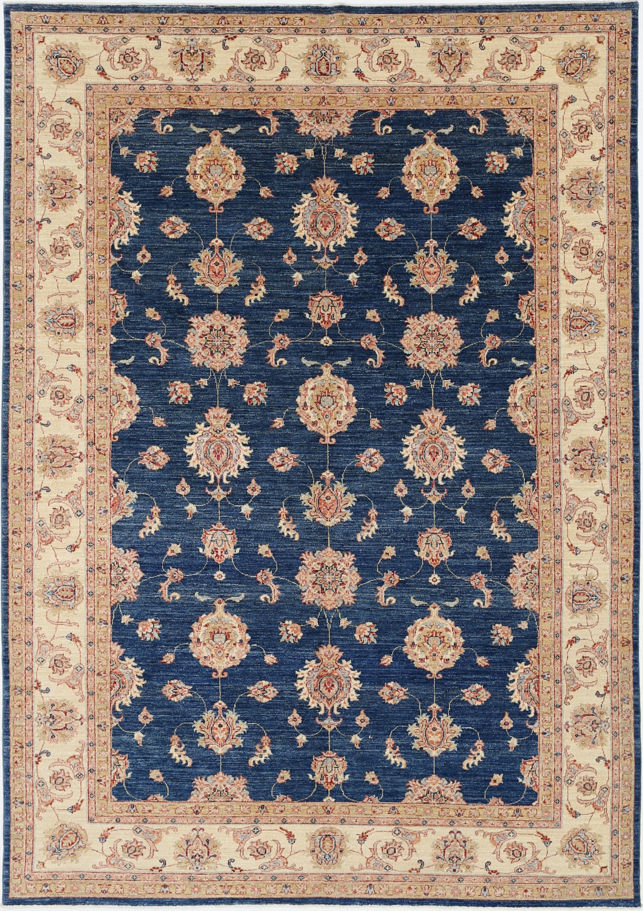 6.8x9.7 ft Hand Knotted Navy Blue & Ivory Turkish Rug. Traditional Floral Carpet For Sale