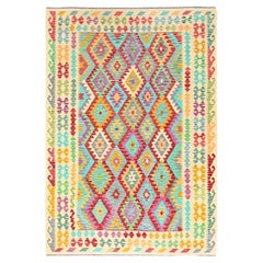 6
8 "x9
8" Bunt, Afghanischer Kilim, 100% Wolle, Handgewebt, Orientteppich