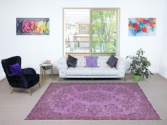 6.8x9.8 Ft Hand-Made Area Rug in Purple Color. Modern Turkish Floor Covering