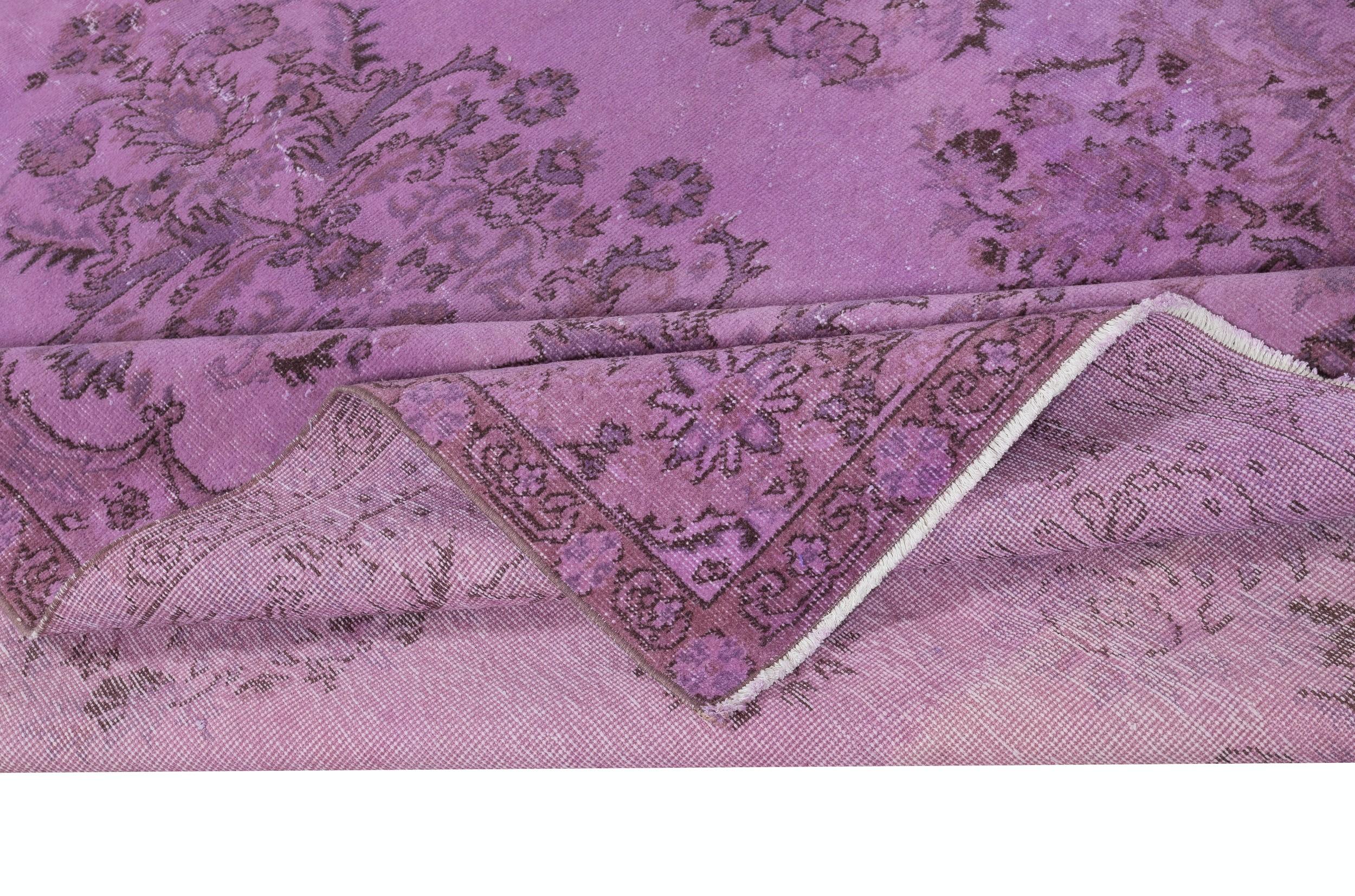 Hand-Knotted 6.8x9.8 Ft Hand-Made Area Rug in Purple Color. Modern Turkish Floor Covering For Sale