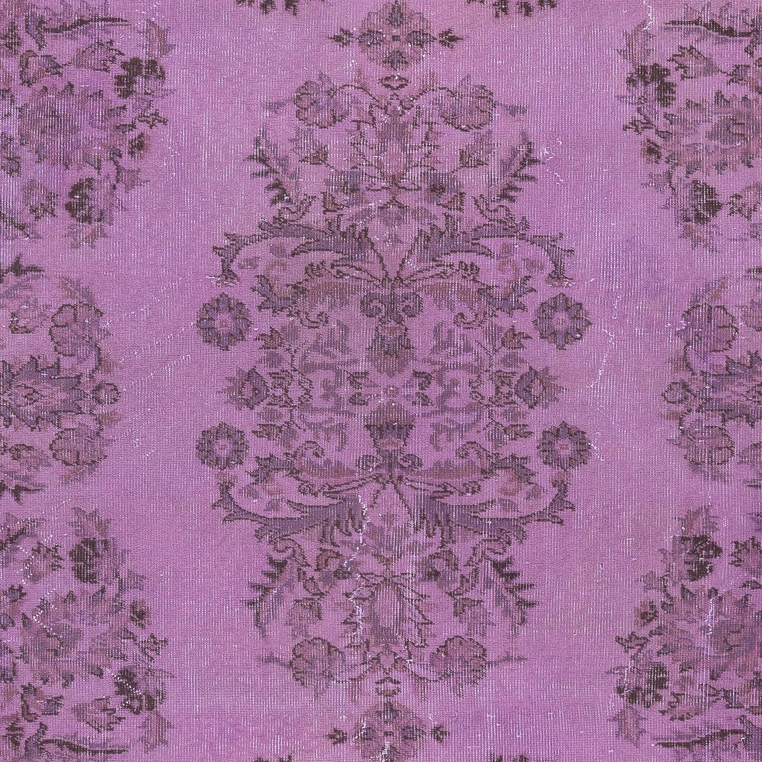 Mid-20th Century 6.8x9.8 Ft Hand-Made Area Rug in Purple Color. Modern Turkish Floor Covering For Sale