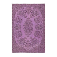 Alfombra Hand Made de 6,8x9,8 pies en color morado. Revestimiento de suelo turco moderno