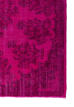 7x10 Turkish Rug Redyed in Fuchsia Pink Color. Floral Garden Design Wool Carpet