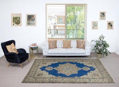 6.8x9.8 Ft Traditional Vintage Handmade Turkish Area Rug with Medallion Design