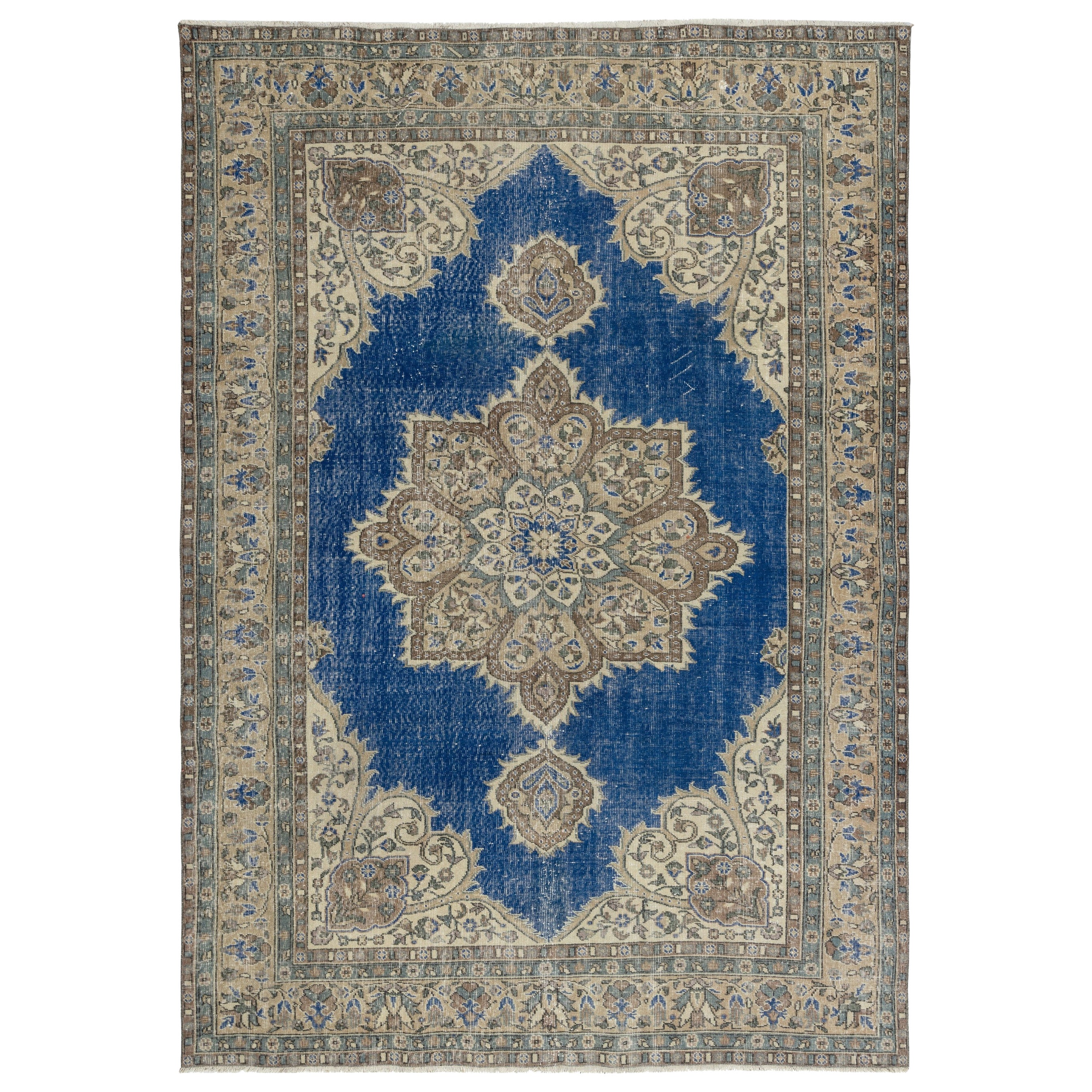 6.8x9.8 Ft Traditioneller Vintage Handgefertigter Türkischer Bereich Teppich mit Medaillon Design