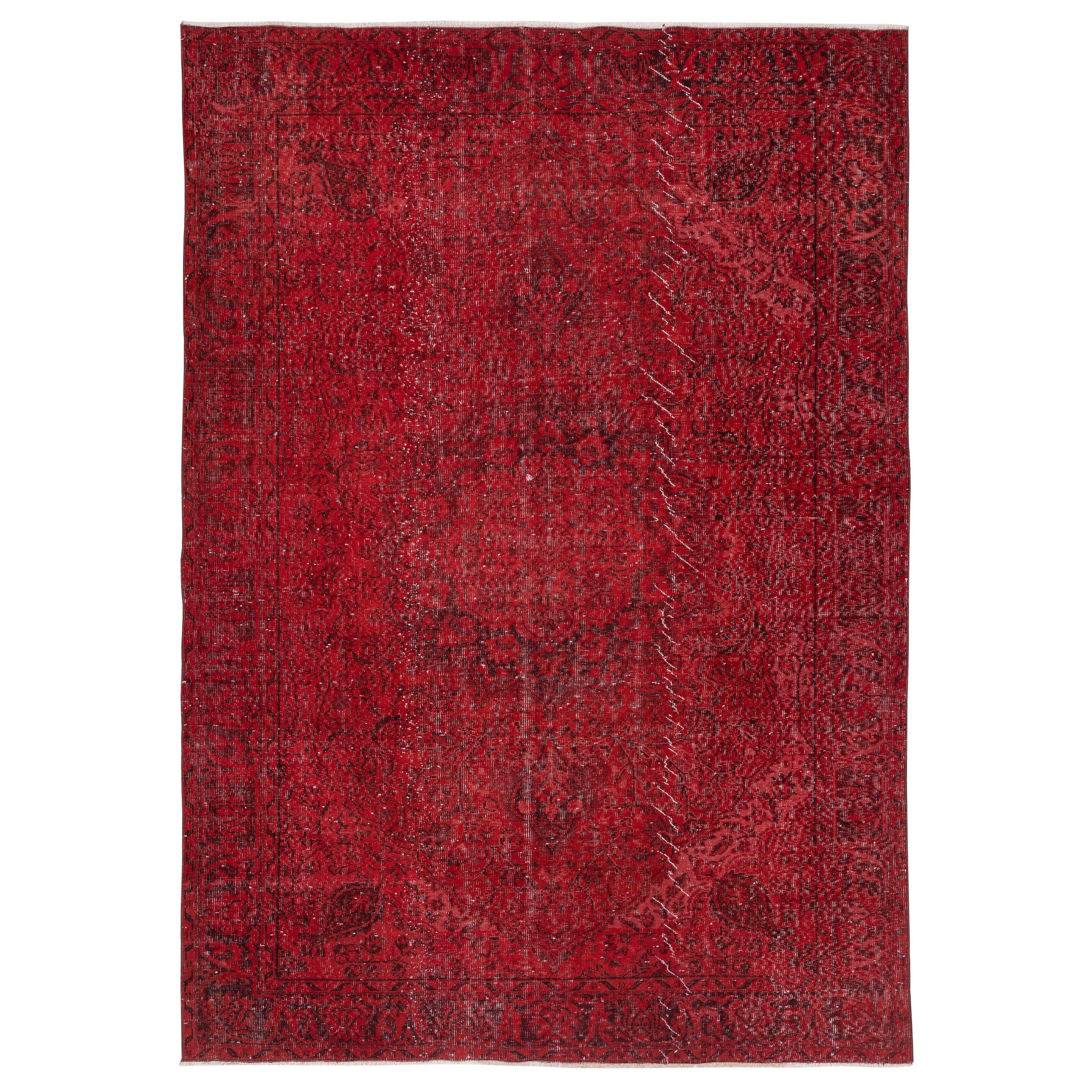 6.8x9.8 Ft Vintage handgefertigte türkische Teppich Overdyed in Rot für moderne Interieurs