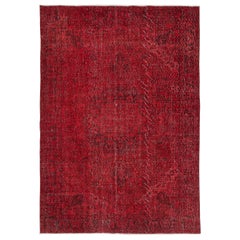 6.8x9.8 Ft Vintage handgefertigte türkische Teppich Overdyed in Rot für moderne Interieurs