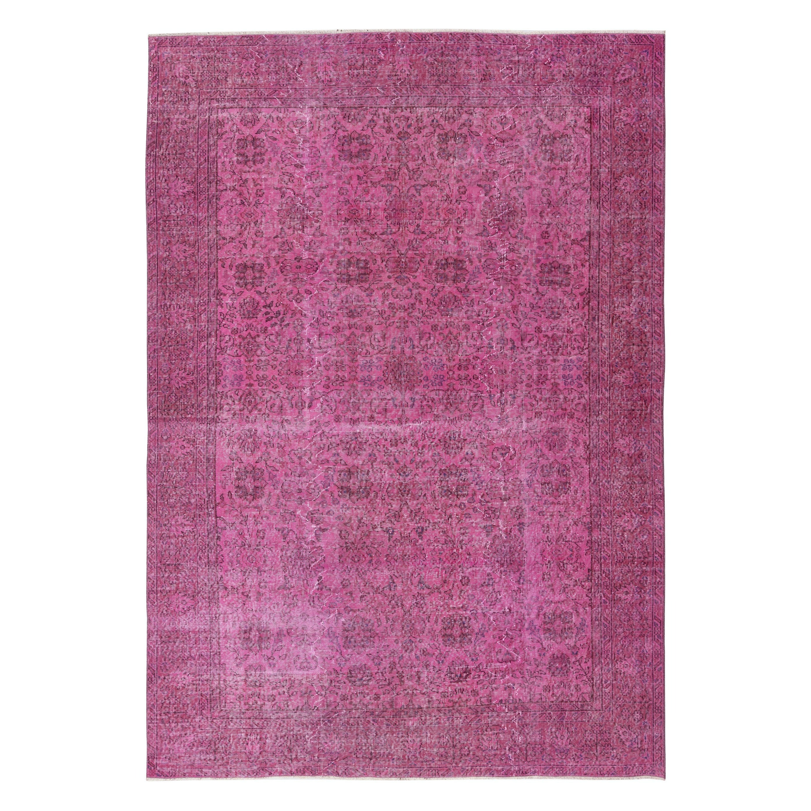 6.8x9.8 Ft Vintage Handmade Türkisch Teppich Redyed in Rosa für moderne Interieurs
