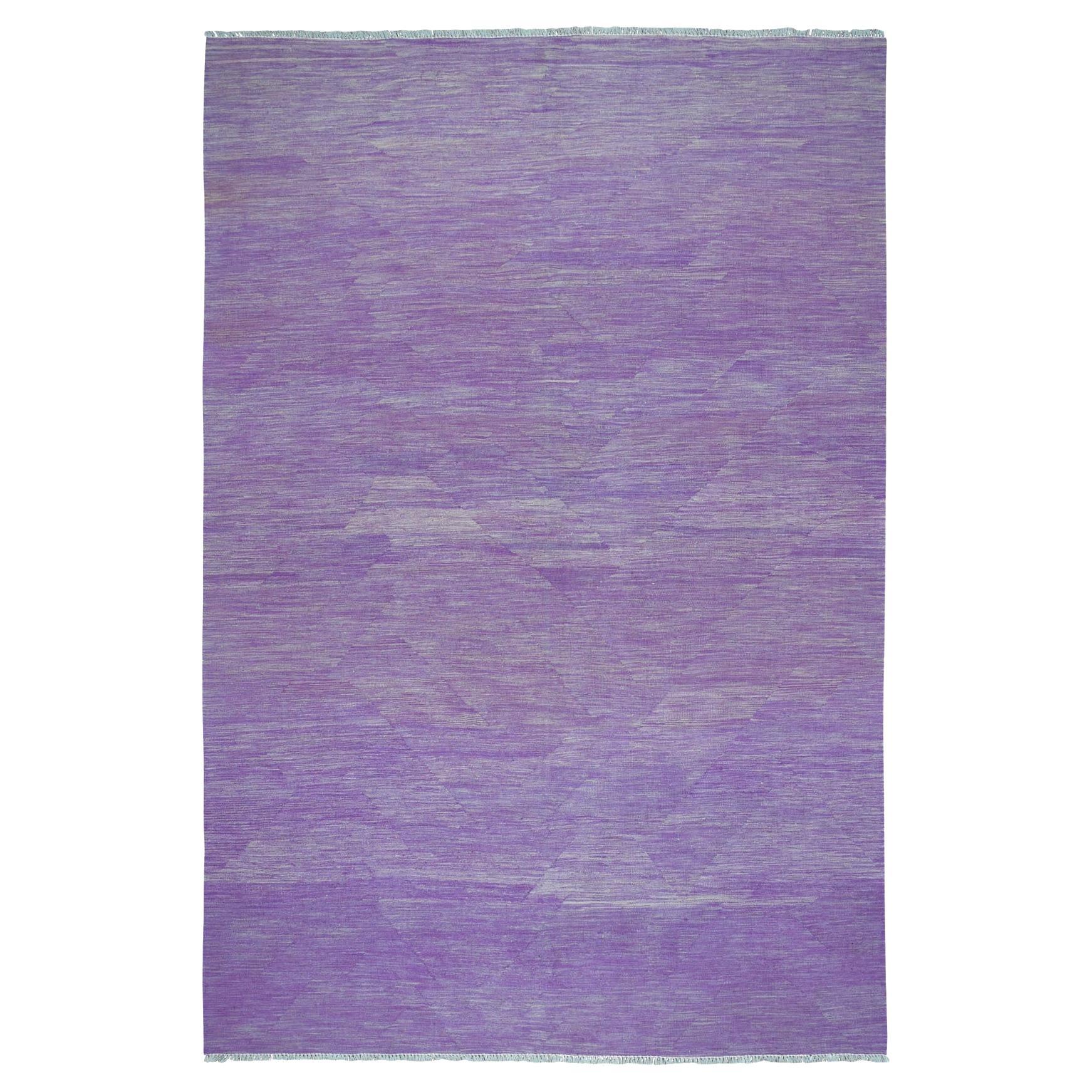 6
8"x9
8" Lavender Shades Flat Weave Kilim Pure Wool Hand Woven Oriental Rug For Sale