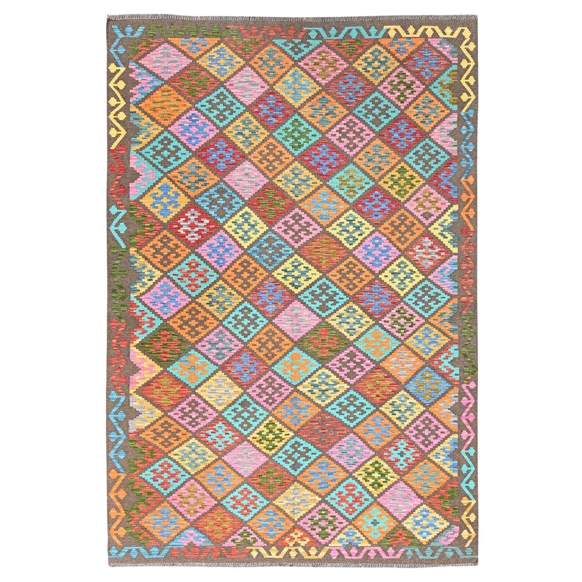 6
8"x9
9" Colorful, Soft Wool, Afghan Kilim, Hand Woven, Oriental Rug